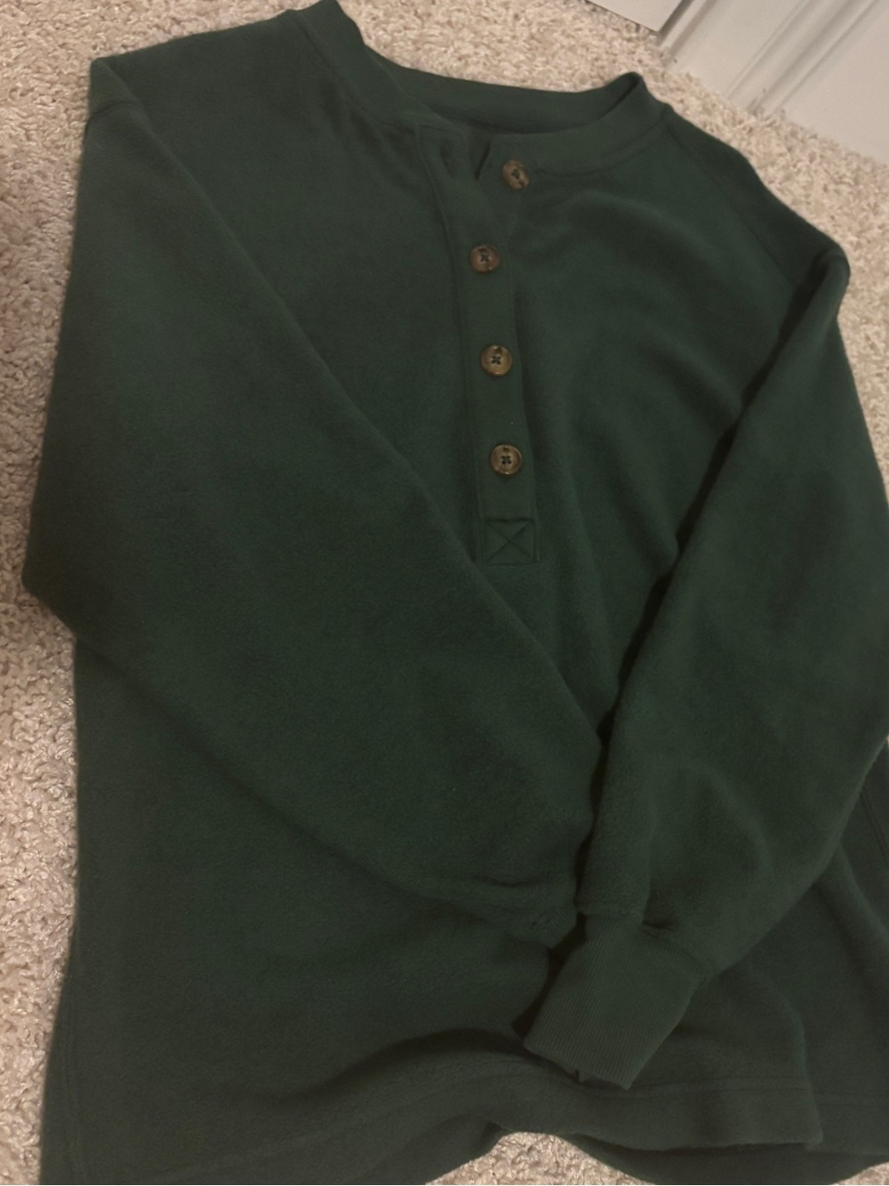 aerie Women’s Dark Green Fleece Crewneck Henley Sweater